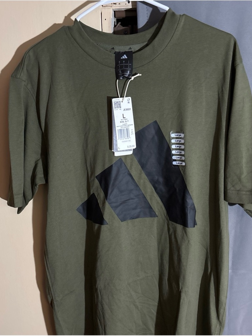 adidas Olive Green Short Sleeve Tee with Black Logo